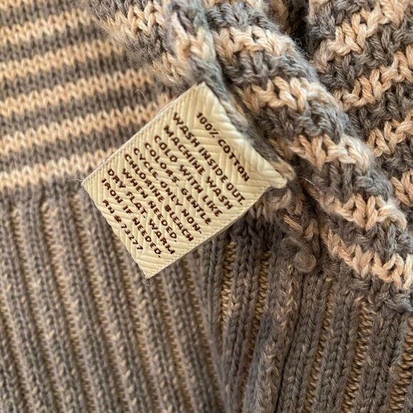 Sonoma Women Size XL 100% Cotton Striped Neutral Knit Open Cardigan with Hoodie - Picture 9 of 9